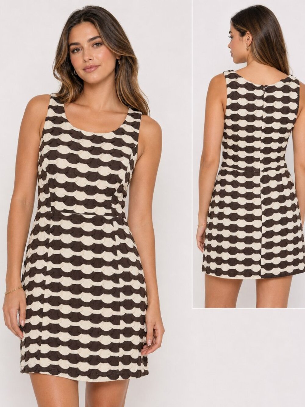 XXI Forever 21 - Scallop Striped Sleeveless Bodycon Shift Dress - Sz M